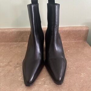 Women’s Black Leather Pointed Ankle Boots